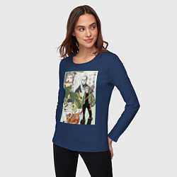 Лонгслив хлопковый женский Ван-Пис Зоро Ророноа коллаж сильнейший мечник, цвет: тёмно-синий — фото 2