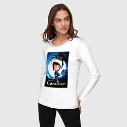 Лонгслив хлопковый женский Coraline Jones and cat, цвет: белый — фото 2
