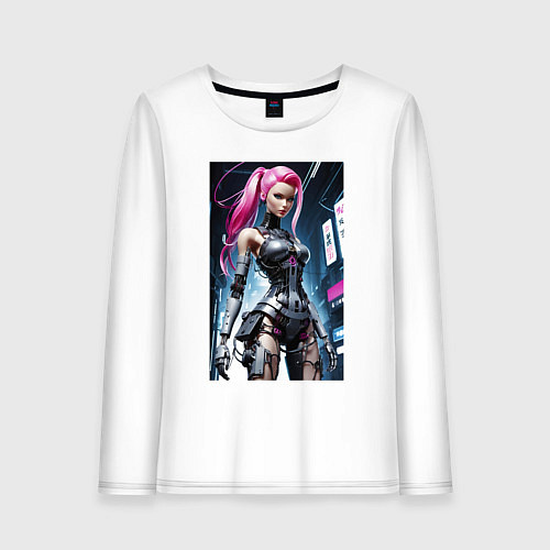 Женский лонгслив Cyber Barbie from future - ai art fantasy / Белый – фото 1