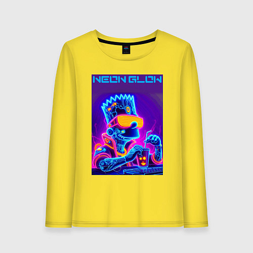 Женский лонгслив Bart Simpson - neon fantasy ai art / Желтый – фото 1