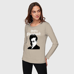 Лонгслив хлопковый женский Дмитрий Шостакович с портретом, цвет: миндальный — фото 2