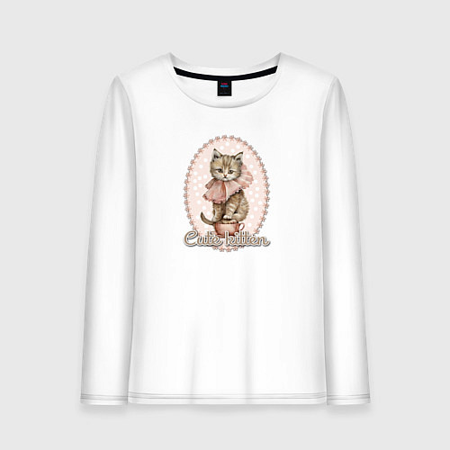 Женский лонгслив Милый котенок в винтажном стиле / Белый – фото 1