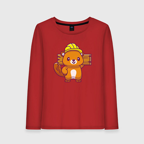 Женский лонгслив Бобёр на стройке / Красный – фото 1