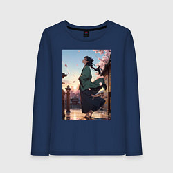 Лонгслив хлопковый женский Монолог фармацевта Маомао во дворце, цвет: тёмно-синий