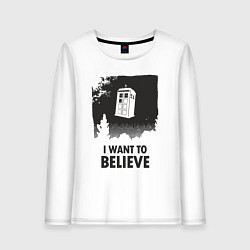 Лонгслив хлопковый женский Tardis - I want to believe, цвет: белый