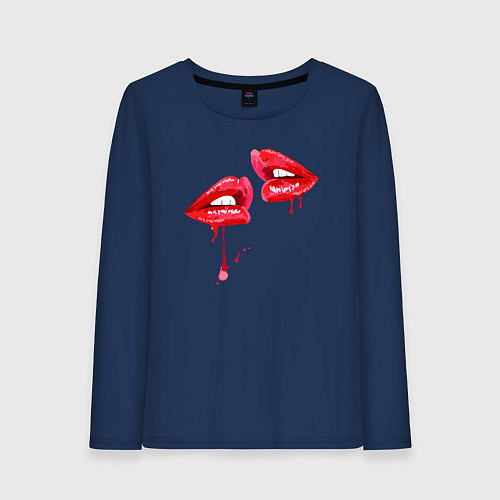 Женский лонгслив Sexy lips / Тёмно-синий – фото 1