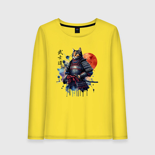 Женский лонгслив Cat samurai - bushido ai art / Желтый – фото 1