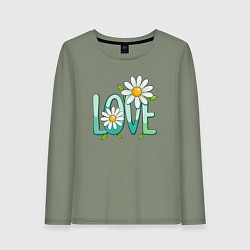 Лонгслив хлопковый женский Любовь и ромашки, цвет: авокадо