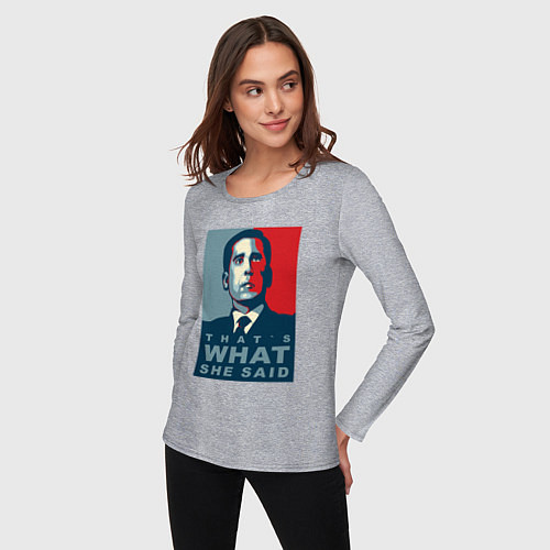 Женский лонгслив Thats what she said - the office / Меланж – фото 3