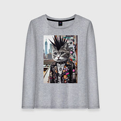 Лонгслив хлопковый женский Нью-Йоркский панк музыкант - нейросеть, цвет: меланж