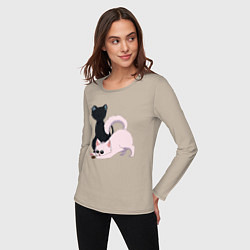 Лонгслив хлопковый женский Магическая битва Сатору Годзё Сугуру Гэто коты, цвет: миндальный — фото 2