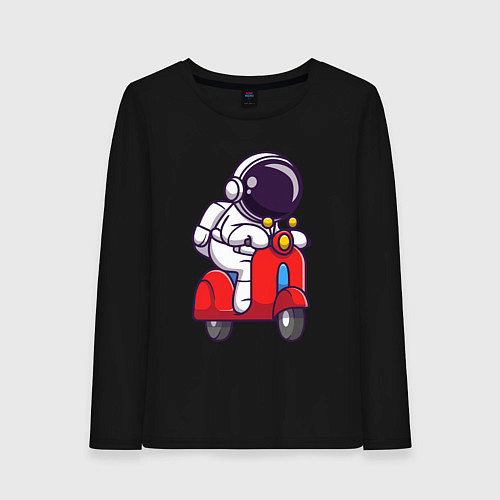 Женский лонгслив Космонавт на мотороллере / Черный – фото 1