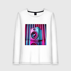 Лонгслив хлопковый женский Неоновая акустика на вечеринке, цвет: белый