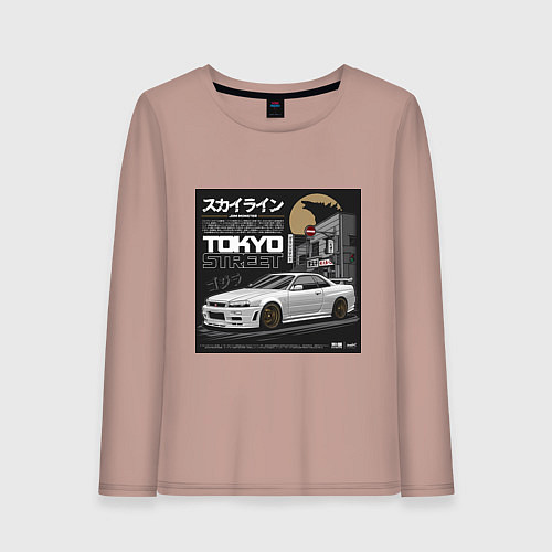 Женский лонгслив Nissan Skyline годзила / Пыльно-розовый – фото 1