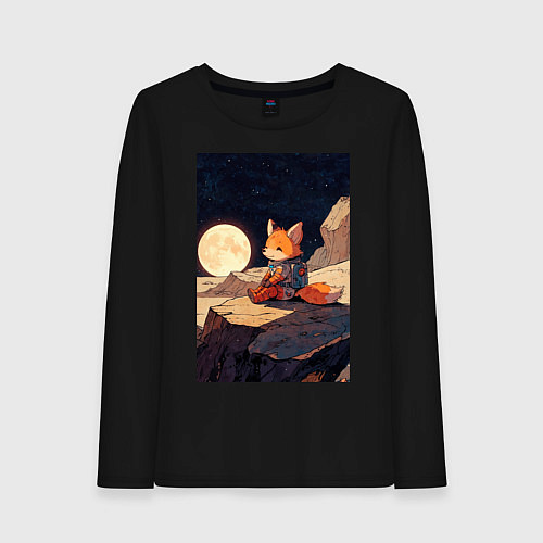Женский лонгслив Лиса в космосе / Черный – фото 1