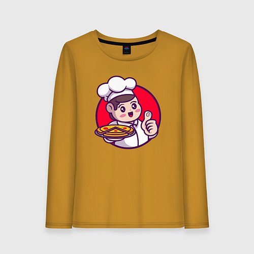 Женский лонгслив Повар и пицца / Горчичный – фото 1