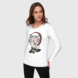Лонгслив хлопковый женский Клинок рассекающий демонов Сабито, цвет: белый — фото 2