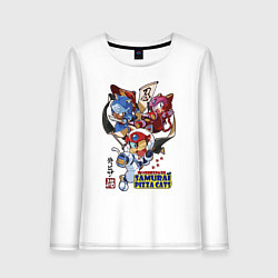 Лонгслив хлопковый женский Samurai pizza cats, цвет: белый