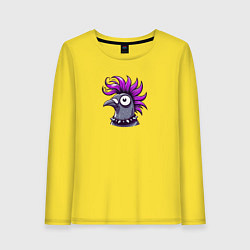 Лонгслив хлопковый женский Голова голубя панка с ирокезом, цвет: желтый