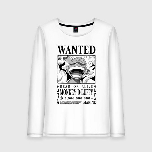 Женский лонгслив Монки Д Луффи - листовка разыскивается / Белый – фото 1