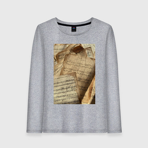 Женский лонгслив Листы с нотами / Меланж – фото 1