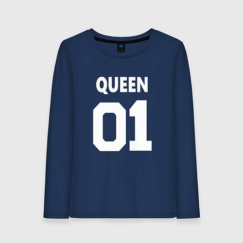 Женский лонгслив Футбольная надпись 01 королева / Тёмно-синий – фото 1