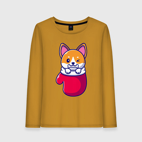 Женский лонгслив Собачка в варежке / Горчичный – фото 1