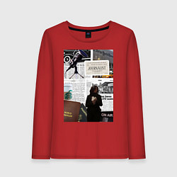 Лонгслив хлопковый женский Журналист эстетика, цвет: красный