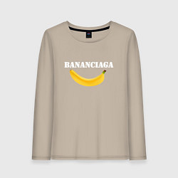 Лонгслив хлопковый женский Банан и надпись банансиага, цвет: миндальный