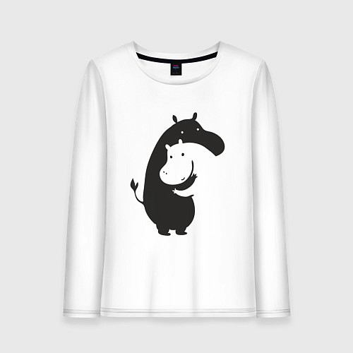 Женский лонгслив Инь Янь любовь - силуэты бегемотов / Белый – фото 1