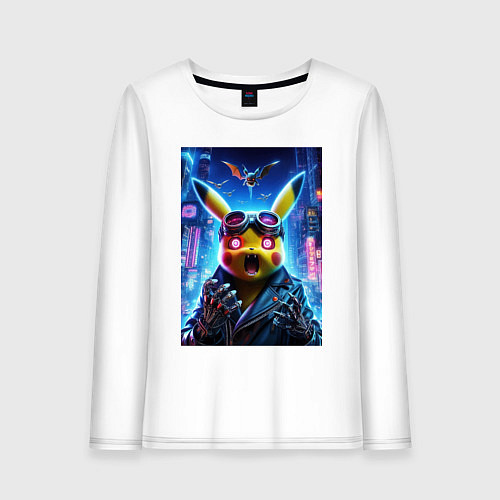 Женский лонгслив Pikachu brave cyber pilot - neon glow / Белый – фото 1