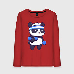 Лонгслив хлопковый женский Панда в спортзале, цвет: красный
