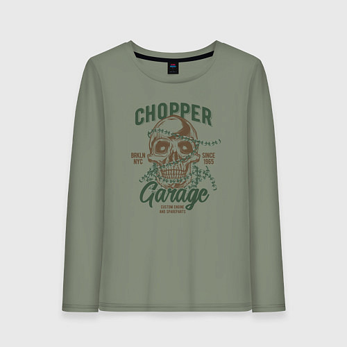 Женский лонгслив Череп с цепями,Chopper garage / Авокадо – фото 1