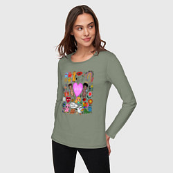 Лонгслив хлопковый женский Y2K hope heart - cartoon pop art childrens drawing, цвет: авокадо — фото 2