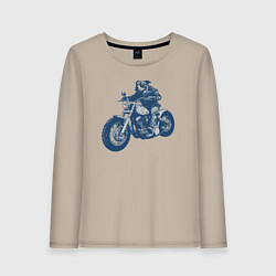 Лонгслив хлопковый женский Питбуль байкер на чоппере мотоцикле, цвет: миндальный
