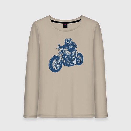 Женский лонгслив Питбуль байкер на чоппере мотоцикле / Миндальный – фото 1