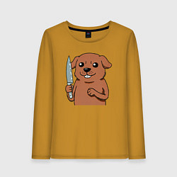 Лонгслив хлопковый женский Веселая собачка с ножом, цвет: горчичный