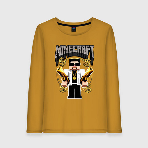 Женский лонгслив Стив из Майнкрафт с золотыми пистолетами / Горчичный – фото 1