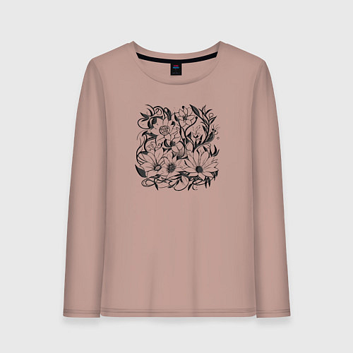 Женский лонгслив Органические абстракции цветов / Пыльно-розовый – фото 1