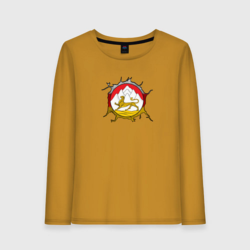 Женский лонгслив Герб Осетии на порванной ткани / Горчичный – фото 1