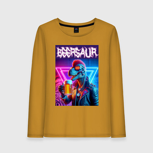 Женский лонгслив Cyber beersaur - neon glow / Горчичный – фото 1