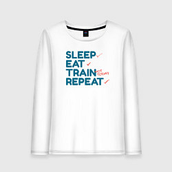 Лонгслив хлопковый женский Eat sleep train repeat - blue and red, цвет: белый