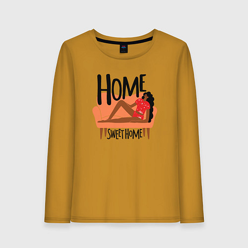 Женский лонгслив Девушка дома / Горчичный – фото 1