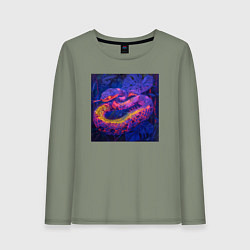 Лонгслив хлопковый женский Неоновая змея, цвет: авокадо
