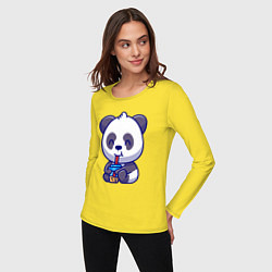 Лонгслив хлопковый женский Панда и напиток, цвет: желтый — фото 2