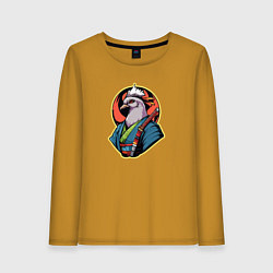Лонгслив хлопковый женский Голубь самурай, цвет: горчичный