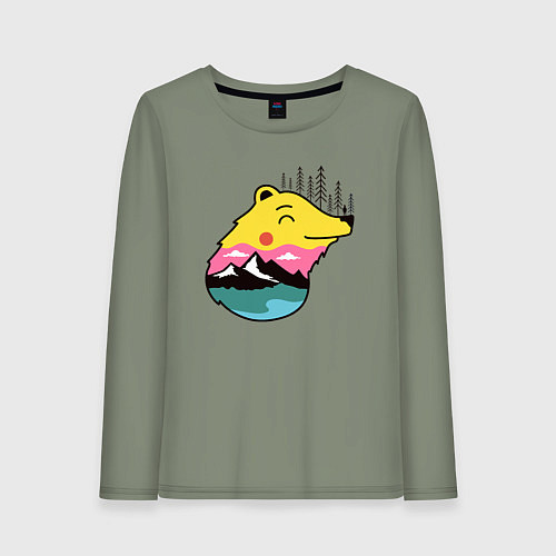 Женский лонгслив Лесной медведь и человек / Авокадо – фото 1