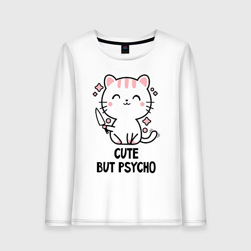 Женский лонгслив Cute but psycho - cat / Белый – фото 1
