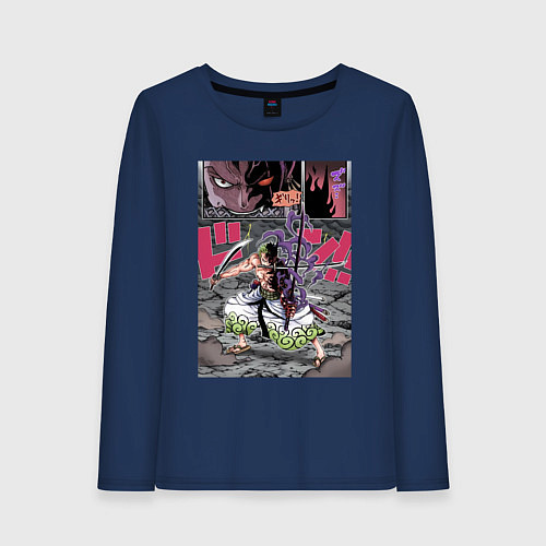 Женский лонгслив Ван-Пис Зоро Ророноа техника / Тёмно-синий – фото 1