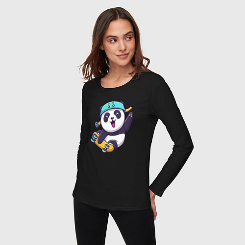 Женский лонгслив Skater panda / Черный – фото 3